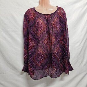 Lafayette 148 New York Unlined Sheer Top Blouse Women Size 20 Long Sleeve Silk